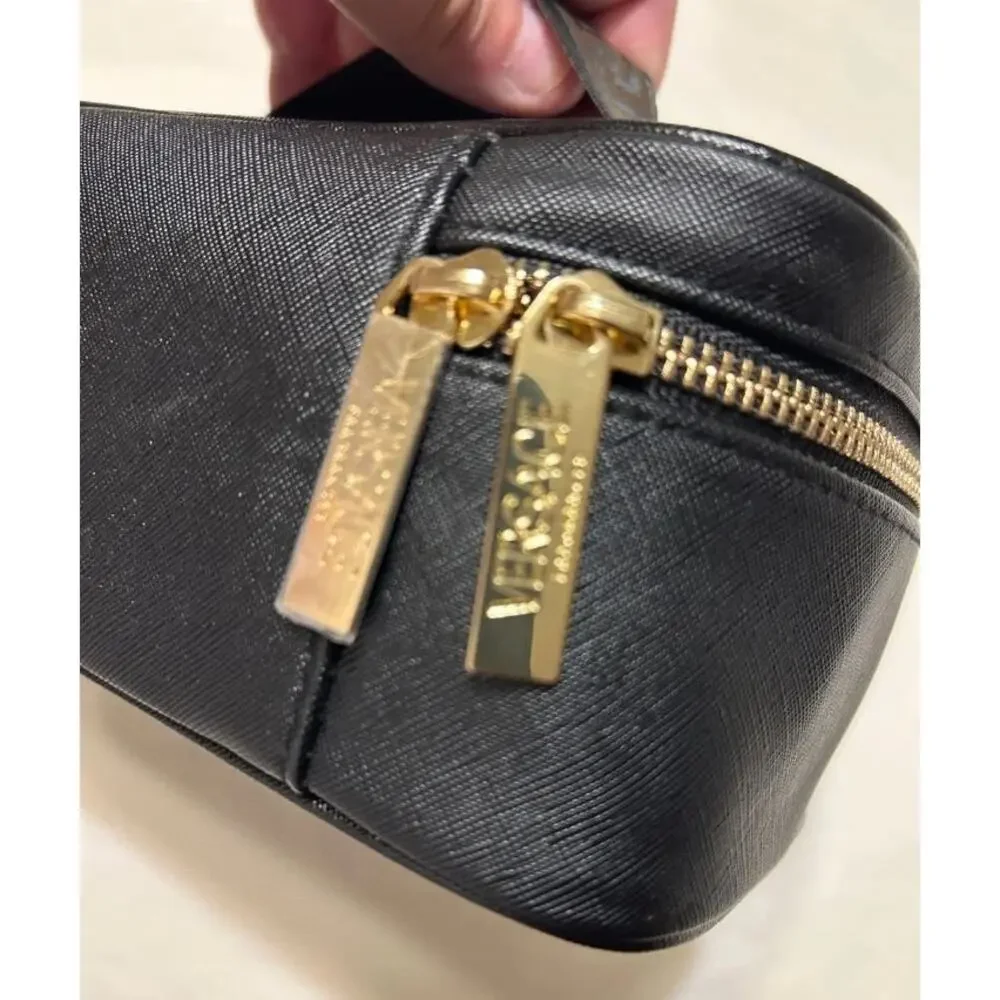 VERSACE Fragrances Black Travel Vanity TOILETRY Case Gold Greca Makeup BAG